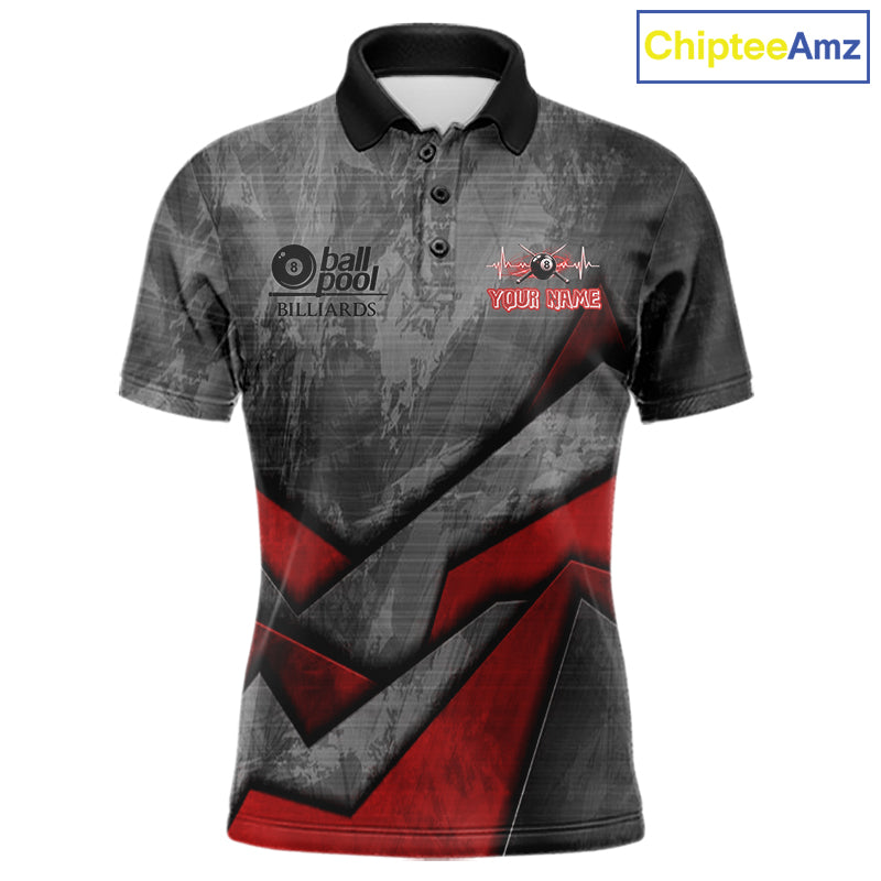 8 Ball Pool Billiard Polo & 1/4-Zip Shirt For Men Custom Lightning Red 8 Ball Billiard Team Attire NYN4690