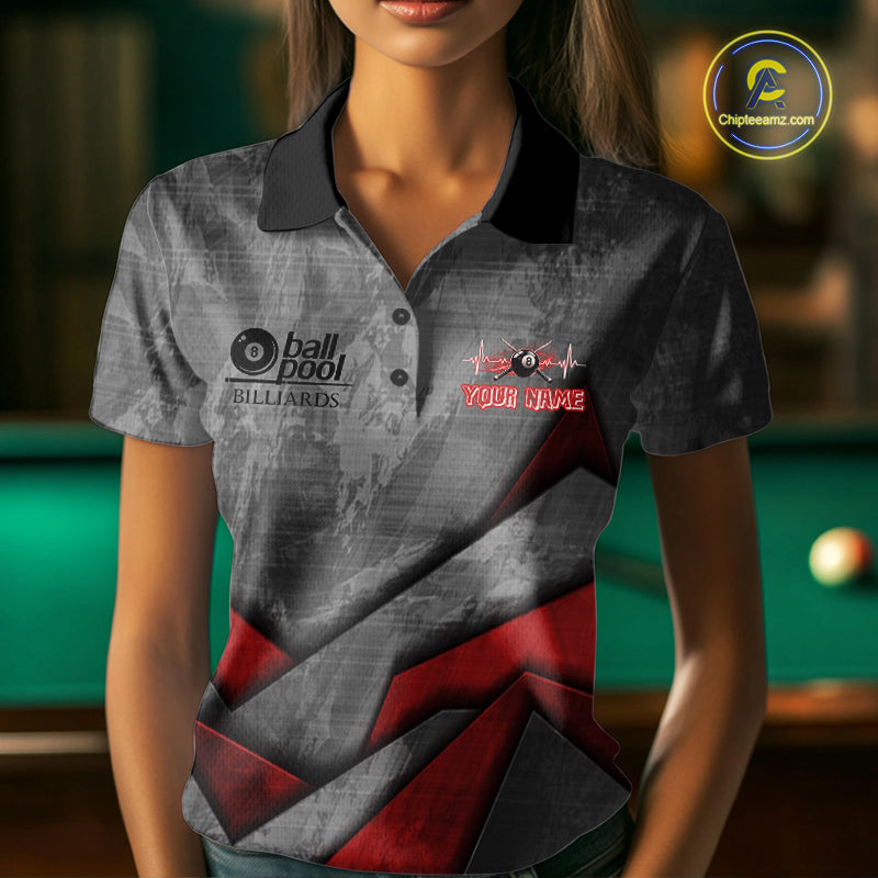 8 Ball Pool Billiard Polo & 1/4-Zip Shirt For Women Custom Lightning Red 8 Ball Billiard Team Attire NYN4690