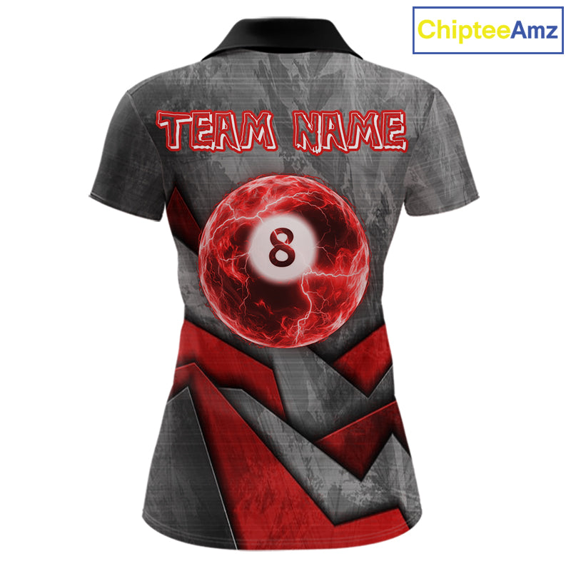 8 Ball Pool Billiard Polo & 1/4-Zip Shirt For Women Custom Lightning Red 8 Ball Billiard Team Attire NYN4690