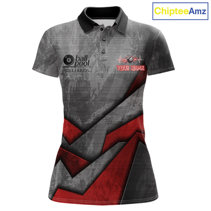 8 Ball Pool Billiard Polo & 1/4-Zip Shirt For Women Custom Lightning Red 8 Ball Billiard Team Attire NYN4690