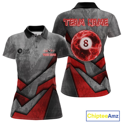 8 Ball Pool Billiard Polo & 1/4-Zip Shirt For Women Custom Lightning Red 8 Ball Billiard Team Attire NYN4690
