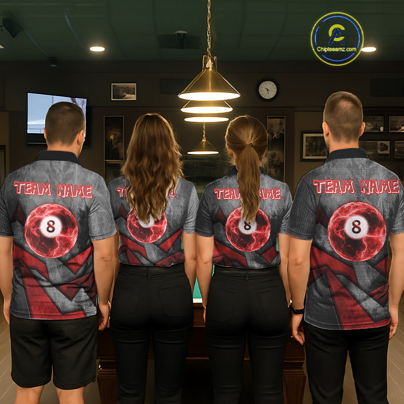 8 Ball Pool Billiard Polo & 1/4-Zip Shirt For Women Custom Lightning Red 8 Ball Billiard Team Attire NYN4690