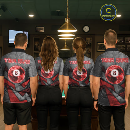 8 Ball Pool Billiard Polo & 1/4-Zip Shirt For Women Custom Lightning Red 8 Ball Billiard Team Attire NYN4690