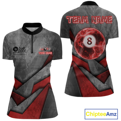8 Ball Pool Billiard Polo & 1/4-Zip Shirt For Women Custom Lightning Red 8 Ball Billiard Team Attire NYN4690