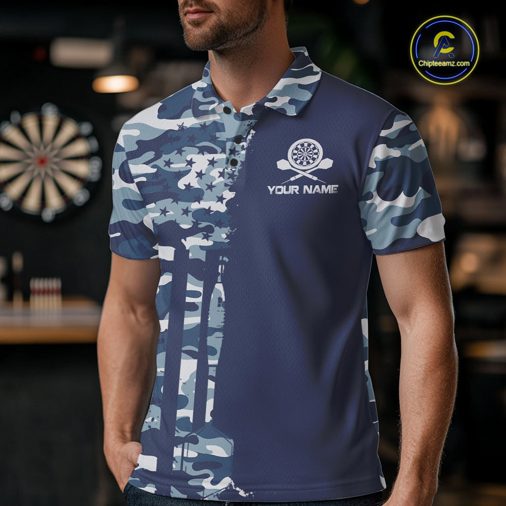 Navy Blue Camo Dart Team Shirt For Men Personalized Patriot Dartboard US Flag Team Dart Jersey NYN4691