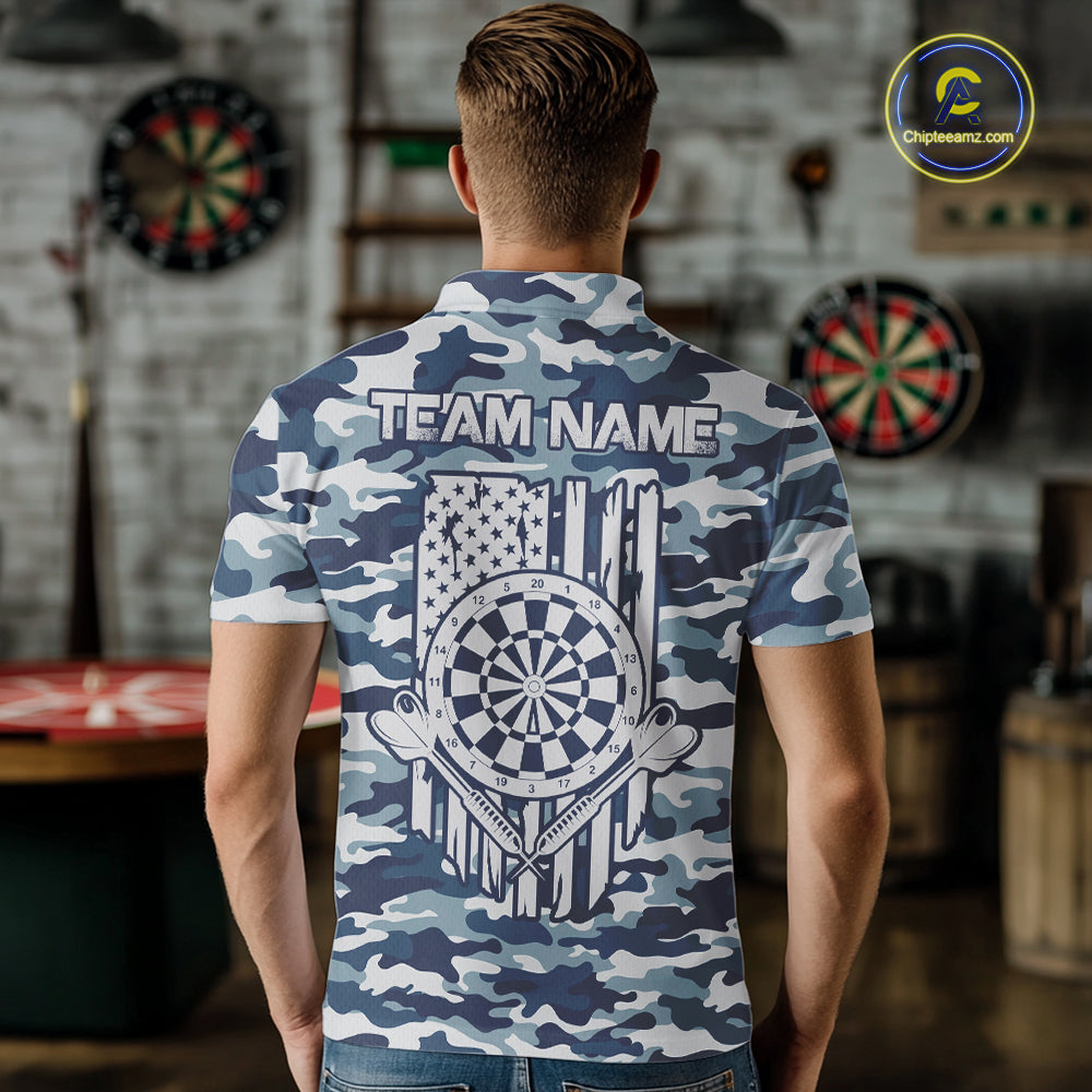 Navy Blue Camo Dart Team Shirt For Men Personalized Patriot Dartboard US Flag Team Dart Jersey NYN4691