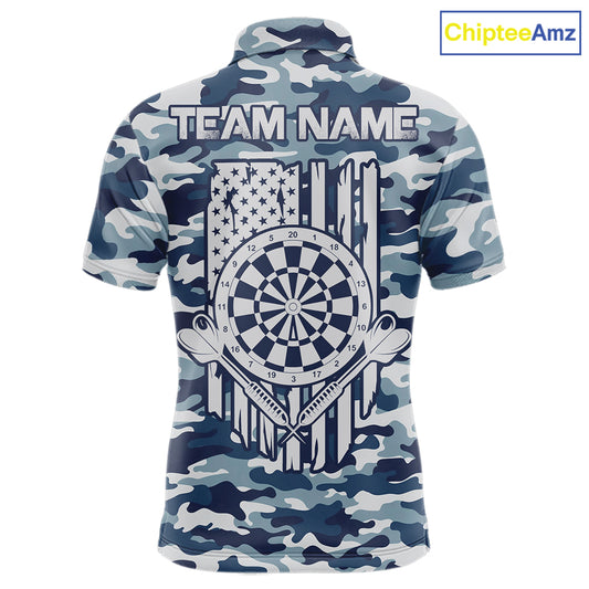 Navy Blue Camo Dart Team Shirt For Men Personalized Patriot Dartboard US Flag Team Dart Jersey NYN4691