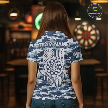 Navy Blue Camo Dart Team Shirt For Women Personalized Patriot Dartboard US Flag Team Dart Jersey NYN4691