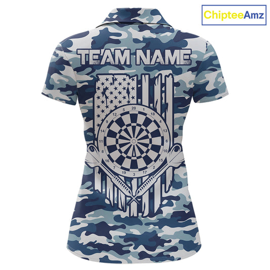 Navy Blue Camo Dart Team Shirt For Women Personalized Patriot Dartboard US Flag Team Dart Jersey NYN4691