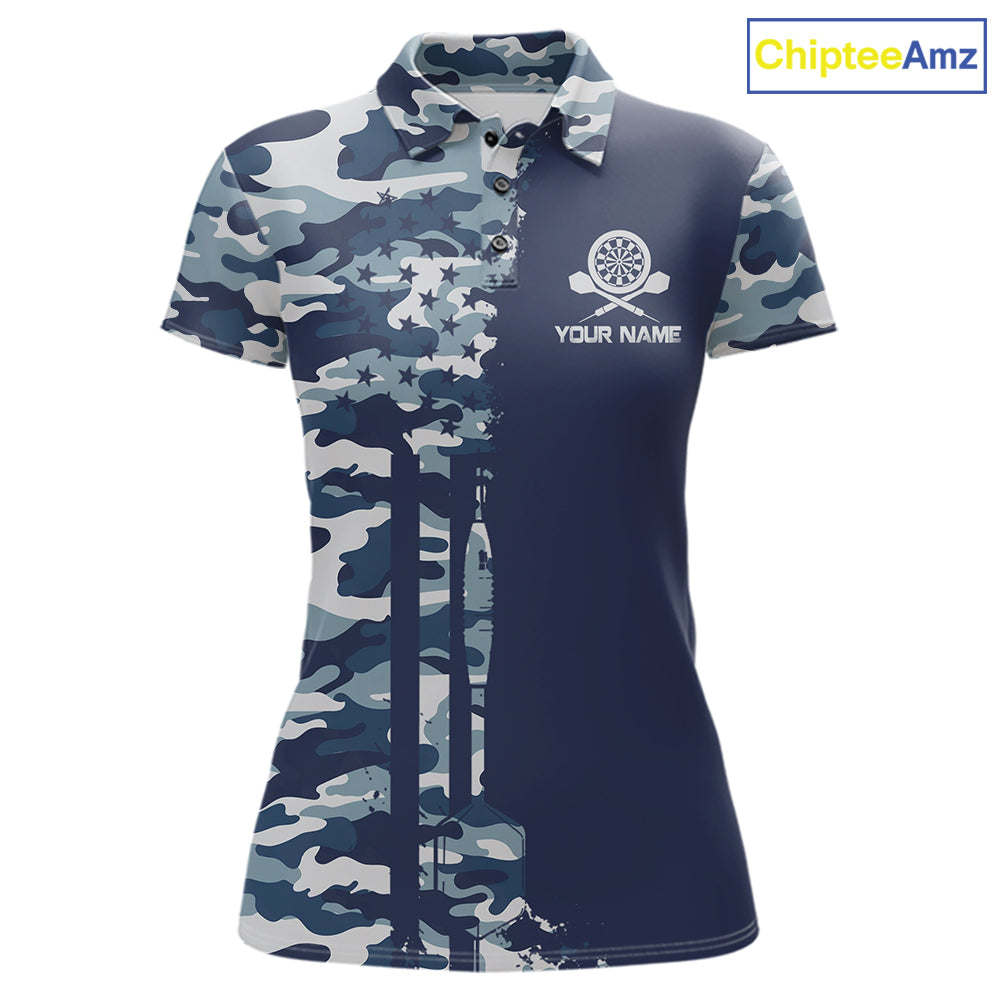 Navy Blue Camo Dart Team Shirt For Women Personalized Patriot Dartboard US Flag Team Dart Jersey NYN4691