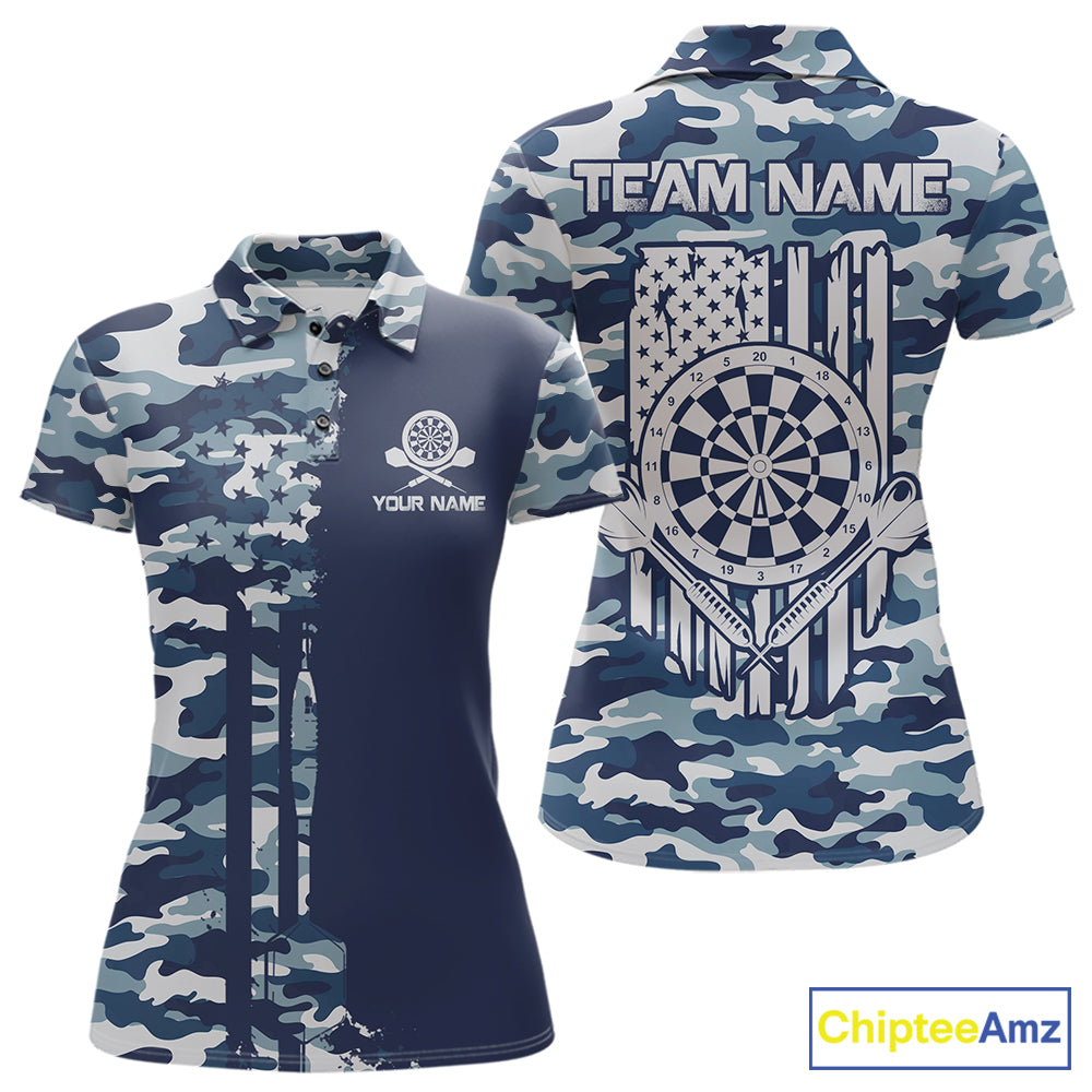 Navy Blue Camo Dart Team Shirt For Women Personalized Patriot Dartboard US Flag Team Dart Jersey NYN4691