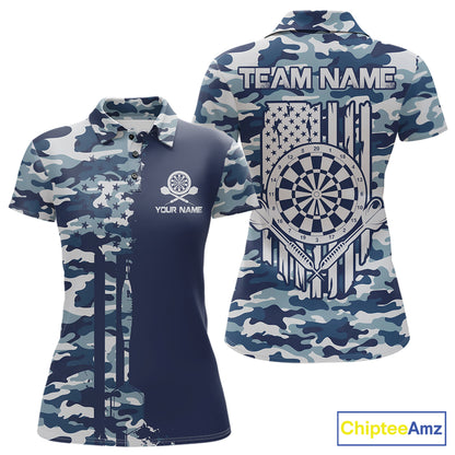 Navy Blue Camo Dart Team Shirt For Women Personalized Patriot Dartboard US Flag Team Dart Jersey NYN4691