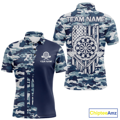 Navy Blue Camo Dart Team Shirt For Men Personalized Patriot Dartboard US Flag Team Dart Jersey NYN4691