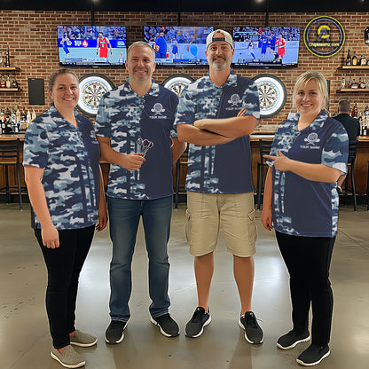 Navy Blue Camo Dart Team Shirt For Men Personalized Patriot Dartboard US Flag Team Dart Jersey NYN4691