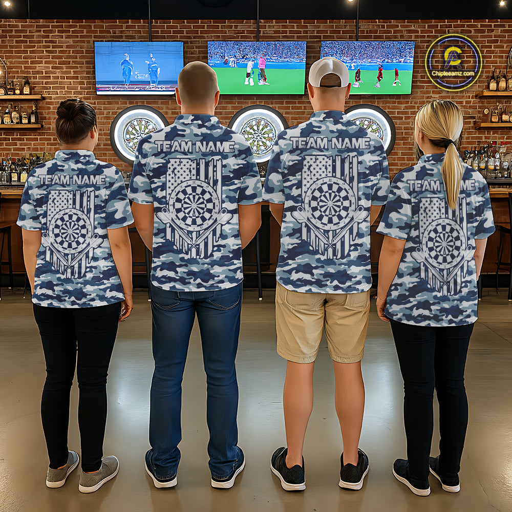 Navy Blue Camo Dart Team Shirt For Men Personalized Patriot Dartboard US Flag Team Dart Jersey NYN4691