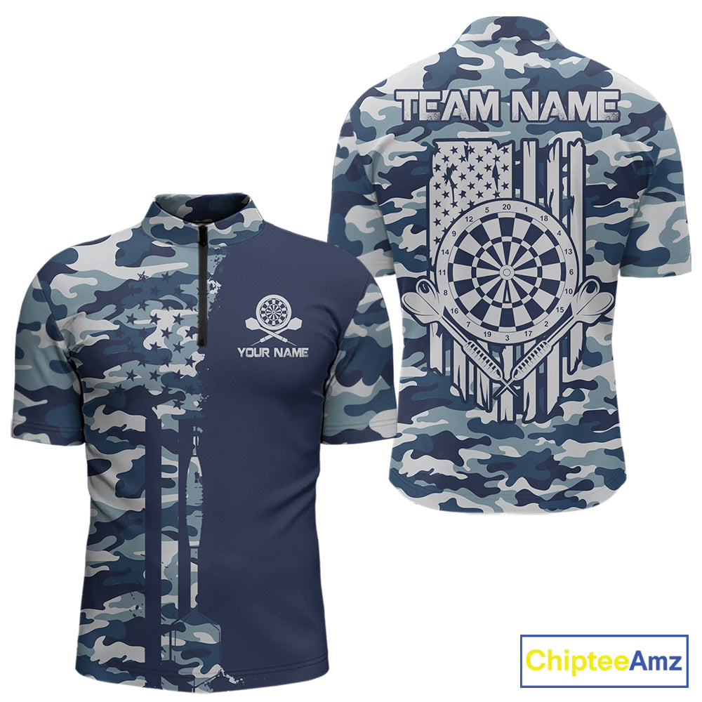 Navy Blue Camo Dart Team Shirt For Men Personalized Patriot Dartboard US Flag Team Dart Jersey NYN4691