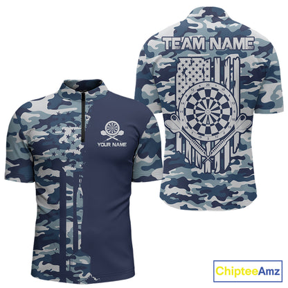 Navy Blue Camo Dart Team Shirt For Men Personalized Patriot Dartboard US Flag Team Dart Jersey NYN4691