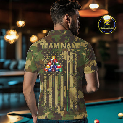 Green & Beige Camo Billiard Team Shirt For Men Custom Patriot US Flag Pool Team Billiard Jersey NYN4692