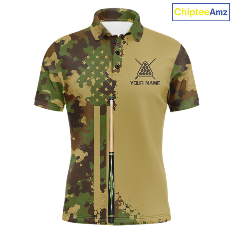 Green & Beige Camo Billiard Team Shirt For Men Custom Patriot US Flag Pool Team Billiard Jersey NYN4692