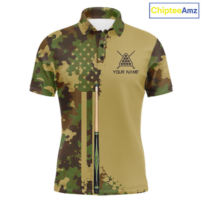 Green & Beige Camo Billiard Team Shirt For Men Custom Patriot US Flag Pool Team Billiard Jersey NYN4692