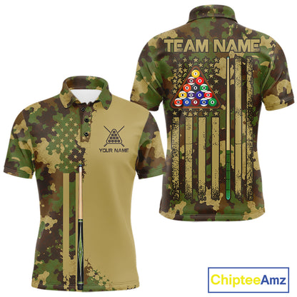 Green & Beige Camo Billiard Team Shirt For Men Custom Patriot US Flag Pool Team Billiard Jersey NYN4692