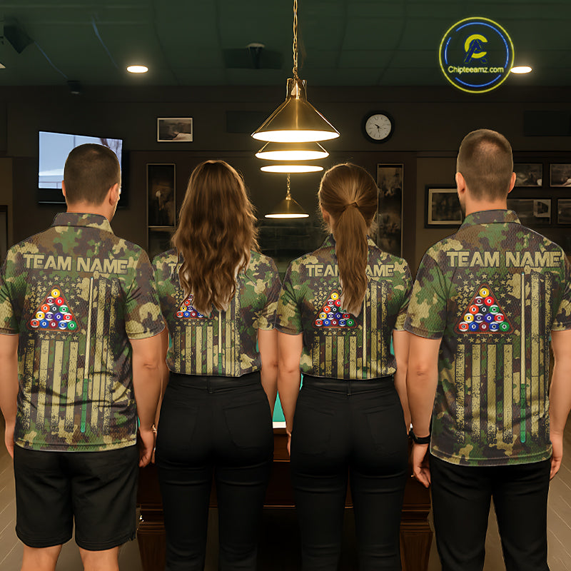 Green & Beige Camo Billiard Team Shirt For Women Custom Patriot US Flag Pool Team Billiard Jersey NYN4692