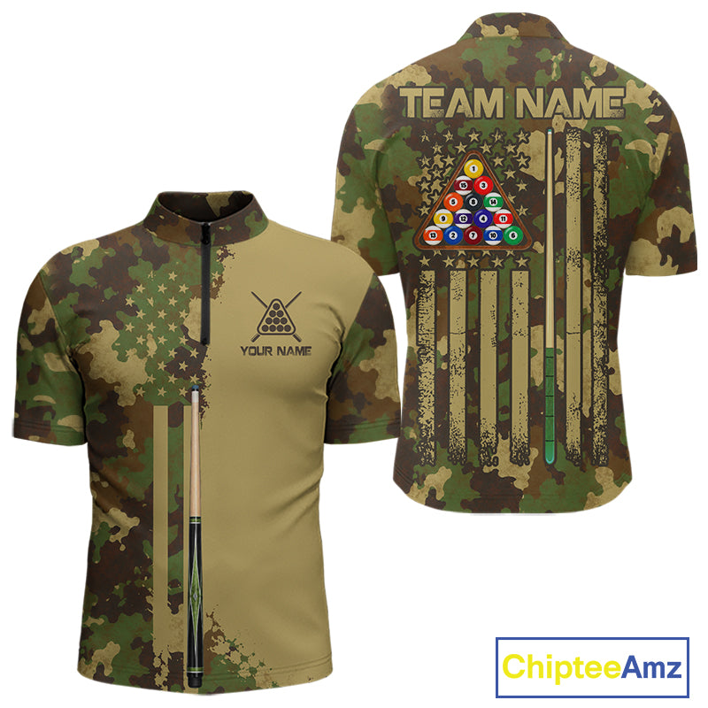 Green & Beige Camo Billiard Team Shirt For Men Custom Patriot US Flag Pool Team Billiard Jersey NYN4692
