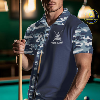 Navy Blue Camo Billiard Team Shirt For Men Custom Patriot US Flag Pool Team Billiard Jersey NYN4693