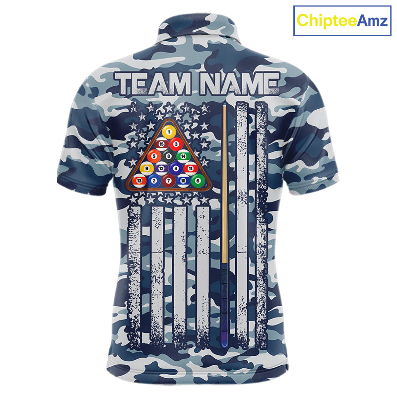 Navy Blue Camo Billiard Team Shirt For Men Custom Patriot US Flag Pool Team Billiard Jersey NYN4693