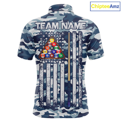 Navy Blue Camo Billiard Team Shirt For Men Custom Patriot US Flag Pool Team Billiard Jersey NYN4693