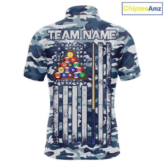 Navy Blue Camo Billiard Team Shirt For Men Custom Patriot US Flag Pool Team Billiard Jersey NYN4693