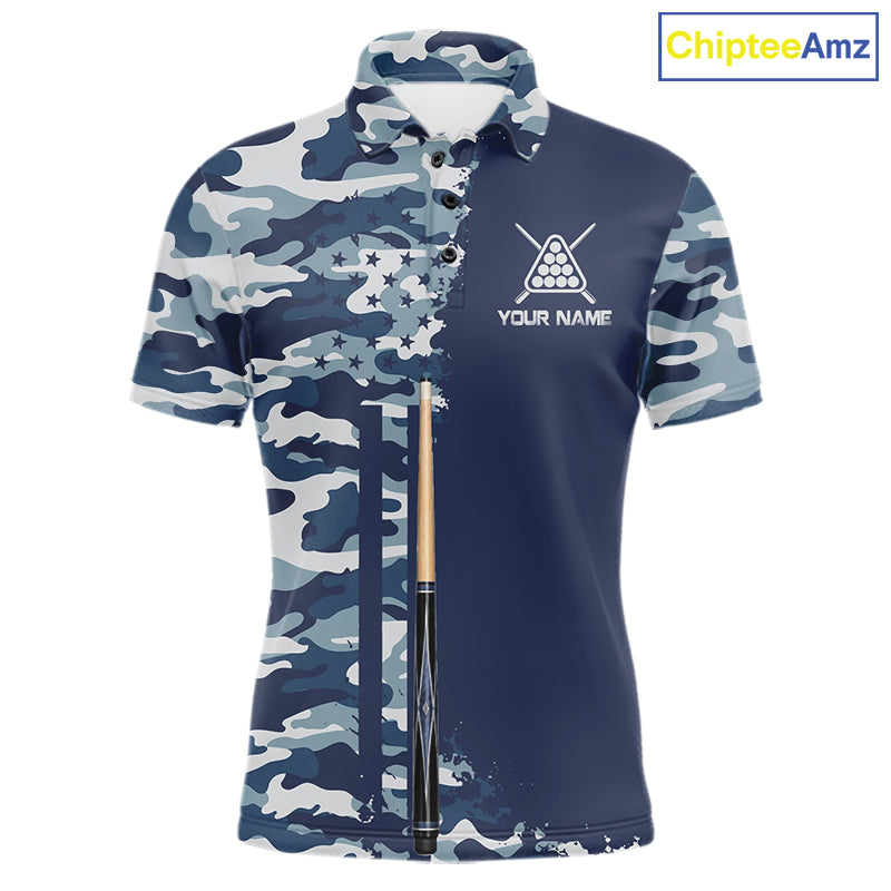 Navy Blue Camo Billiard Team Shirt For Men Custom Patriot US Flag Pool Team Billiard Jersey NYN4693