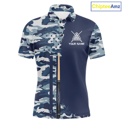 Navy Blue Camo Billiard Team Shirt For Men Custom Patriot US Flag Pool Team Billiard Jersey NYN4693