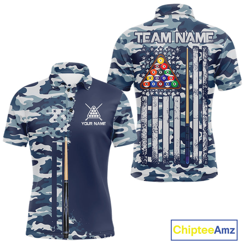 Navy Blue Camo Billiard Team Shirt For Men Custom Patriot US Flag Pool Team Billiard Jersey NYN4693