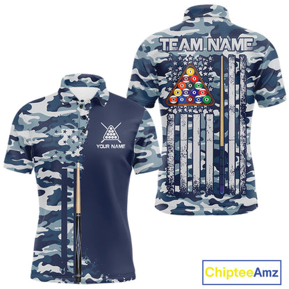 Navy Blue Camo Billiard Team Shirt For Men Custom Patriot US Flag Pool Team Billiard Jersey NYN4693