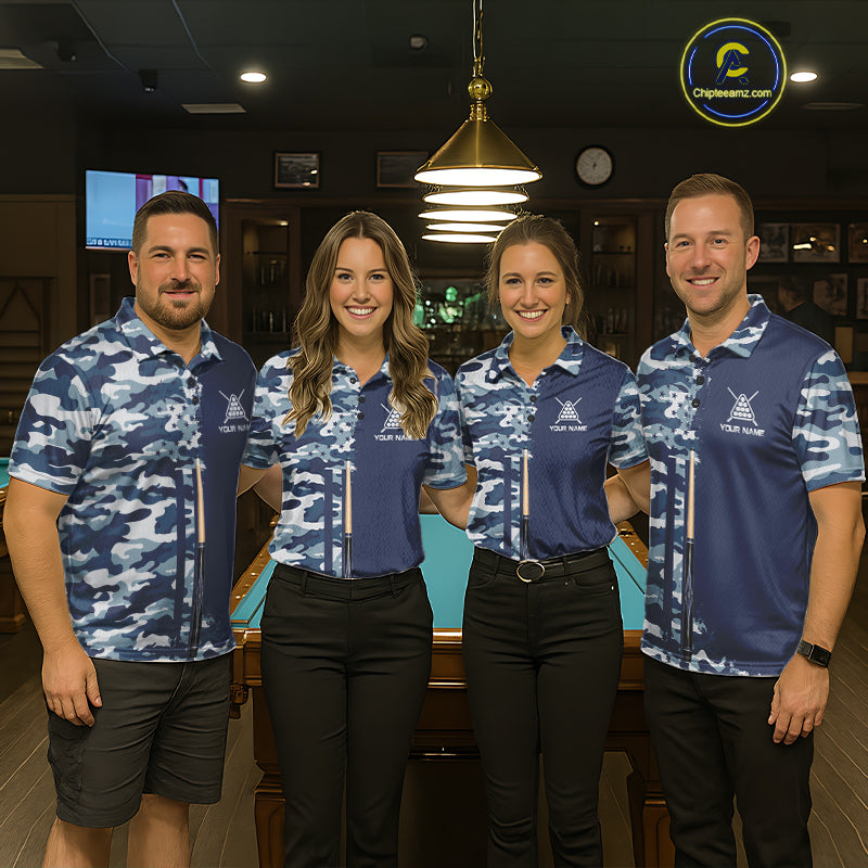 Navy Blue Camo Billiard Team Shirt For Men Custom Patriot US Flag Pool Team Billiard Jersey NYN4693
