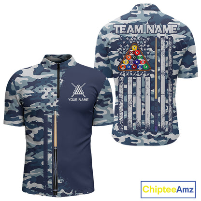 Navy Blue Camo Billiard Team Shirt For Men Custom Patriot US Flag Pool Team Billiard Jersey NYN4693