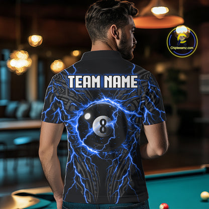 Blue Tribal Pattern Billiard 8 Ball Team Jersey Custom Thunder Lightning Billiard Shirt For Men NYN4694
