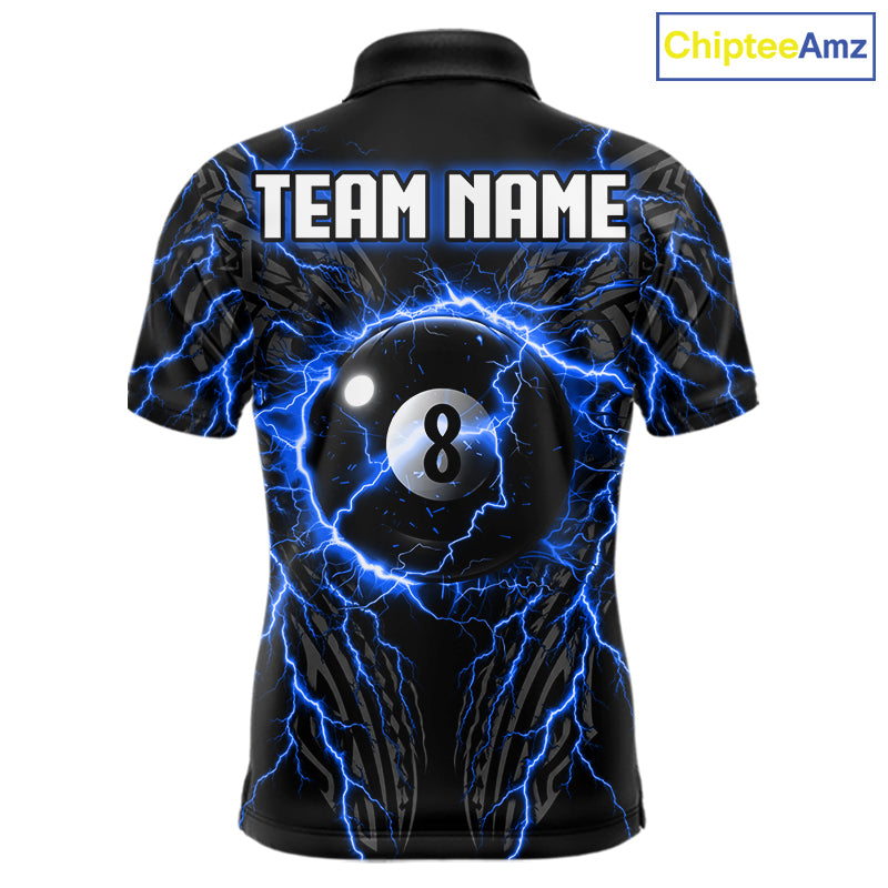 Blue Tribal Pattern Billiard 8 Ball Team Jersey Custom Thunder Lightning Billiard Shirt For Men NYN4694