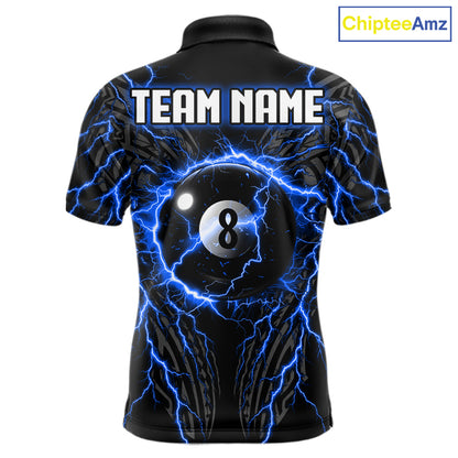 Blue Tribal Pattern Billiard 8 Ball Team Jersey Custom Thunder Lightning Billiard Shirt For Men NYN4694