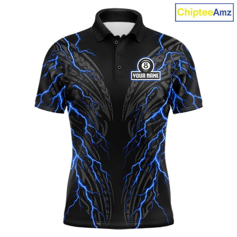 Blue Tribal Pattern Billiard 8 Ball Team Jersey Custom Thunder Lightning Billiard Shirt For Men NYN4694