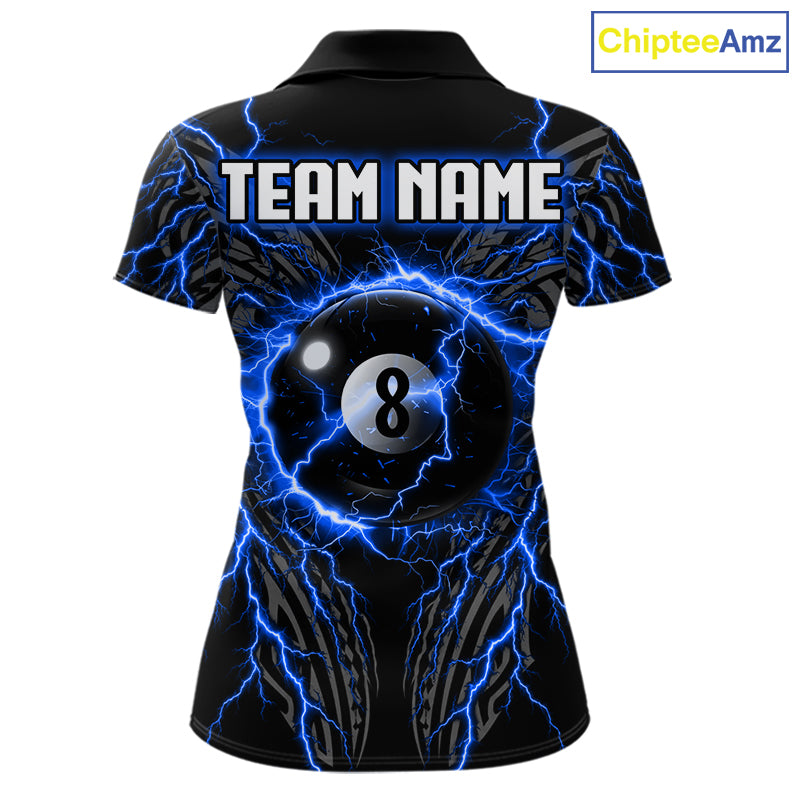 Blue Tribal Pattern Billiard 8 Ball Team Jersey Custom Thunder Lightning Billiard Shirt For Men NYN4694