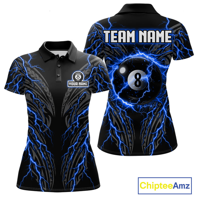 Blue Tribal Pattern Billiard 8 Ball Team Jersey Custom Thunder Lightning Billiard Shirt For Men NYN4694