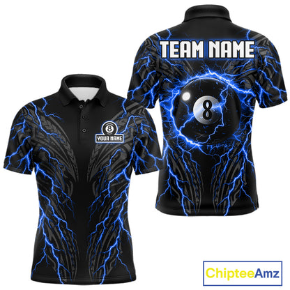 Blue Tribal Pattern Billiard 8 Ball Team Jersey Custom Thunder Lightning Billiard Shirt For Men NYN4694