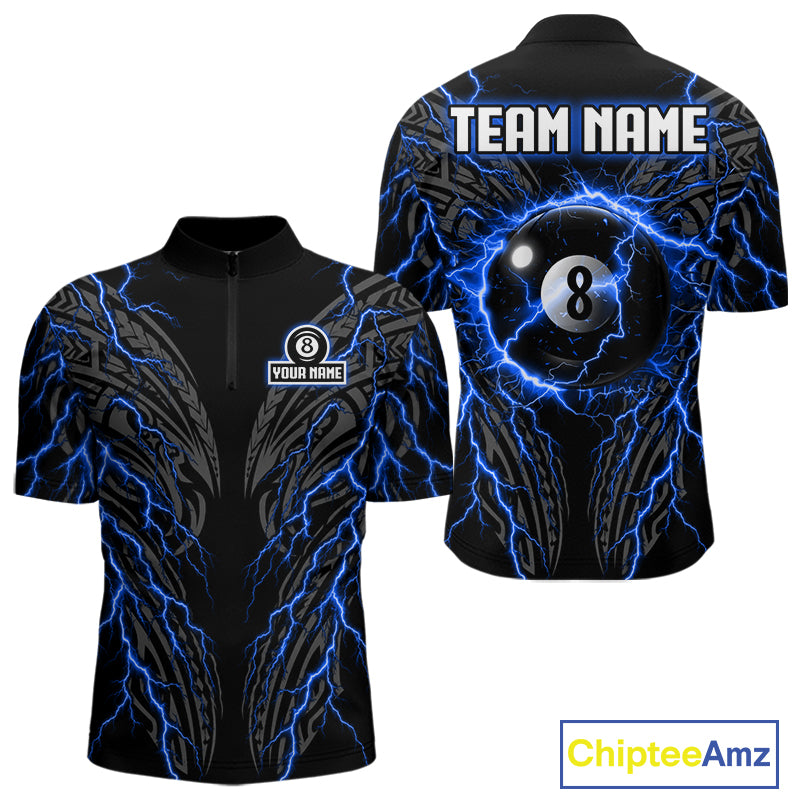 Blue Tribal Pattern Billiard 8 Ball Team Jersey Custom Thunder Lightning Billiard Shirt For Men NYN4694
