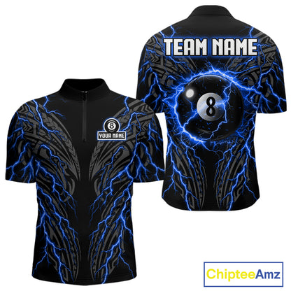 Blue Tribal Pattern Billiard 8 Ball Team Jersey Custom Thunder Lightning Billiard Shirt For Men NYN4694
