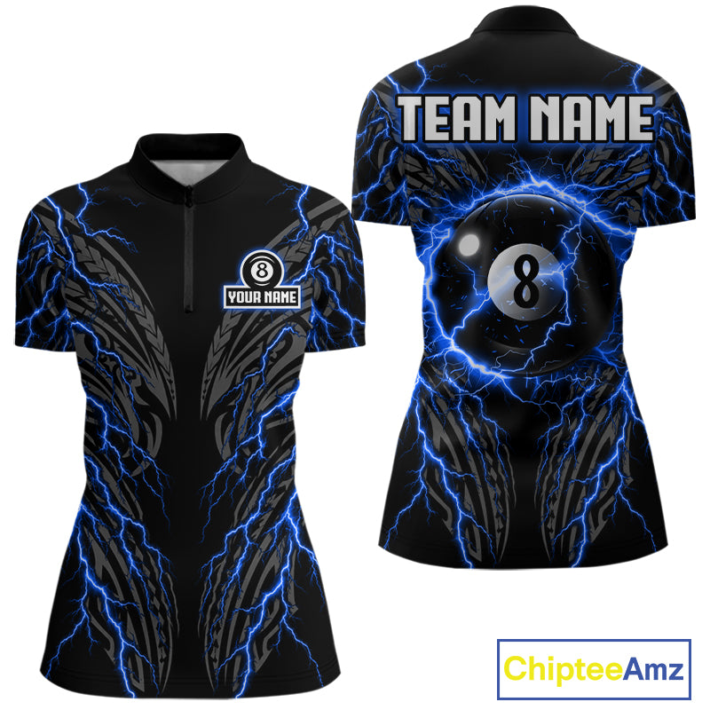 Blue Tribal Pattern Billiard 8 Ball Team Jersey Custom Thunder Lightning Billiard Shirt For Men NYN4694