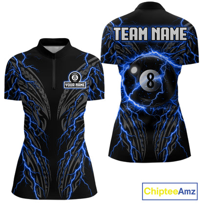 Blue Tribal Pattern Billiard 8 Ball Team Jersey Custom Thunder Lightning Billiard Shirt For Men NYN4694