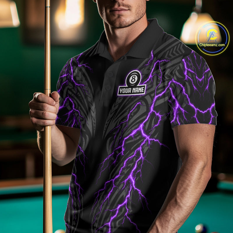 Purple Tribal Pattern Billiard 8 Ball Team Jersey Custom Thunder Lightning Billiard Shirt For Men NYN4695