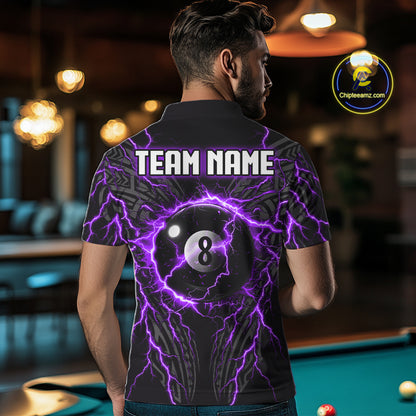 Purple Tribal Pattern Billiard 8 Ball Team Jersey Custom Thunder Lightning Billiard Shirt For Men NYN4695